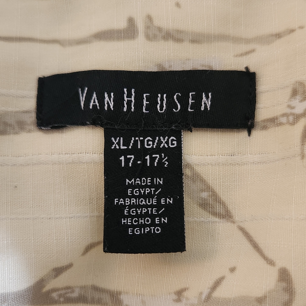 Van Heusen Pale Yellow Bamboo Print Short Sleeve Button Down Shirt Size XL - Picture 5 of 7